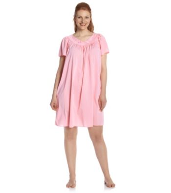 Miss Elaine® Plus Size Spring Pink Short Tricot Gown