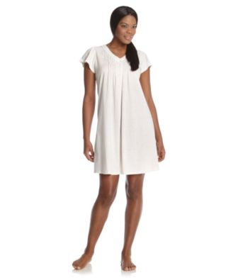 Miss Elaine® Ivory Pinstripe Silky Knit Short Gown