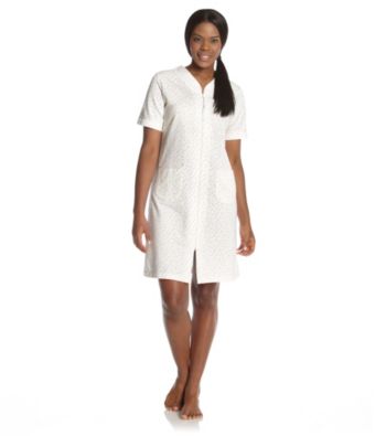 Miss Elaine® Ivory/Pink Knit French Terry Short Zip Robe