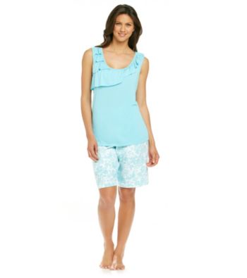 KN Karen Neuburger Blue Floral Knit Combo Bermuda Pajama Set