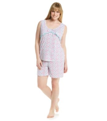 KN Karen Neuburger Plus Size Pink Ditsy Knit Short Pajama Set