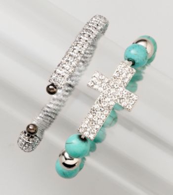 Erica Lyons® Turquoise/Silvertone Two Piece Bracelet Set