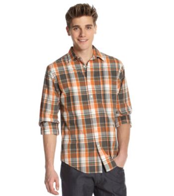 John Bartlett Consensus Men's Orange Papaya Large Plaid Button Down Shirt