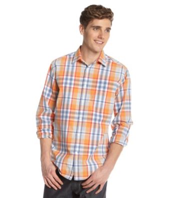 John Bartlett Consensus Men's Atom Orange Ombre Plaid Button Down Shirt