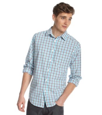 John Bartlett Consensus Men's Turq Tattersal Plaid Button Down Shirt