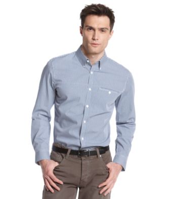 Calvin Klein Men's Monaco Blue Long Sleeve Gingham Woven