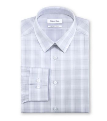 Calvin Klein Men's Grey Plaid Long Sleeve Dress Shirt