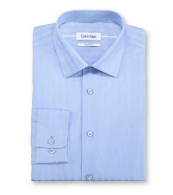 Calvin Klein Men's Blue Regular Fit Long Sleeve Dress Shirt