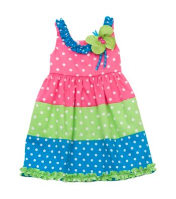 Rare Editions® Baby Girls' Fuchsia/Lime/Blue Polka-Dot Dress