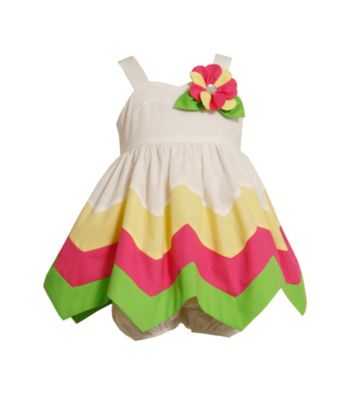 Bonnie Jean® Baby Girls' White/Pink/Green Zig-Zag Hanky Dress