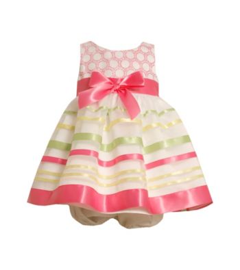 Bonnie Jean® Baby Girls' Ivory/Pink Ribbon Striped Dress