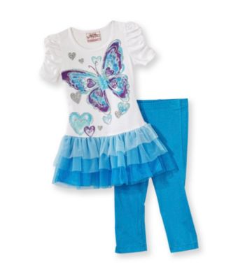 Beautees Girls' 4-6X Blue/White Butterfly Tutu Set