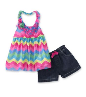 Nannette® Girls' 2T-6X Blue ZigZag Halter with Denim Shorts Set