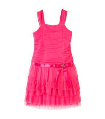 Amy Byer Girls' 7-16 Pink Pink Tiered Drop Waist Dress
