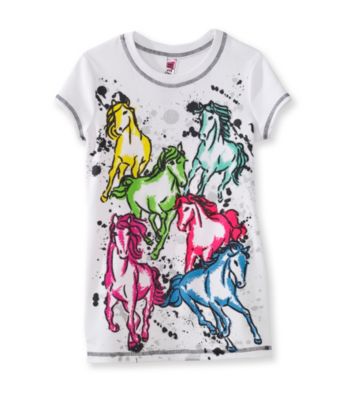 Beautees Girls' 7-16 White Neon Horse Screen Tee