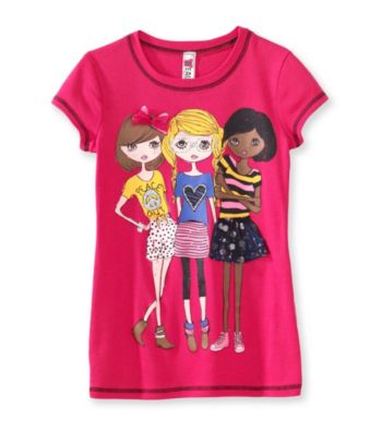 Beautees Girls' 7-16 Pink Short Sleeve 3 Girls Screen Tee