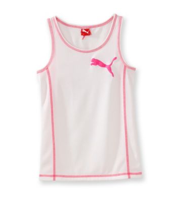 PUMA® Girls' 7-16 White Puma Tank with Pink Stitching