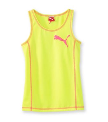 PUMA® Girls' 7-16 Neon Yellow Tank with Pink Stitching
