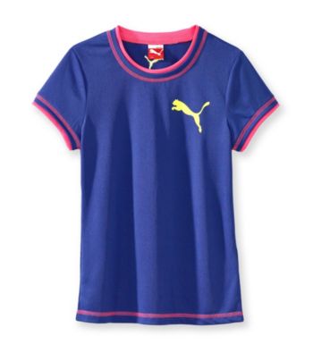 PUMA® Girls' 7-16 Blue Tee with Pink Stitching