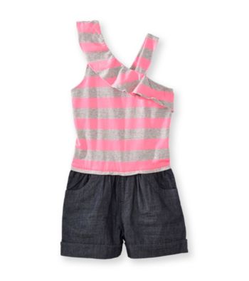Squeeze® Girls' 4-14 Pink/Grey Striped Romper