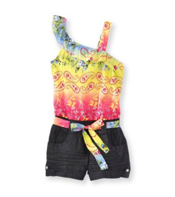 Squeeze® Girls' 4-16 Yellow/Pink Denim Romper