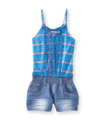 Squeeze® Girls' 7-16 Blue Spacedye Ruffle Strap Romper