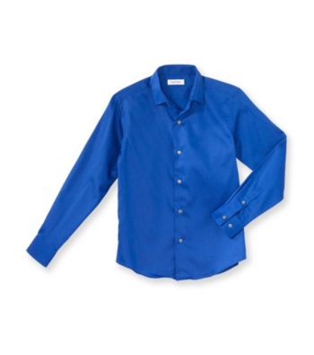 Calvin Klein Boys' 8-20 Blue Long Sleeve Sateen Woven