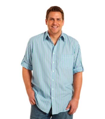 555 Turnpike™ Men's Blue/Green Stripe Roll-Sleeve Woven