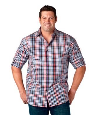 Synrgy Men's White Multi Roll-Sleeve Gingham Sport Shirt