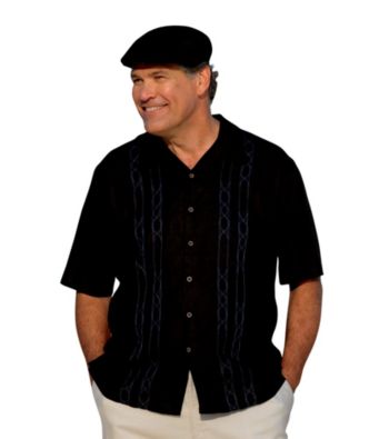Island Passport® Men's Big & Tall Black Short Sleeve Embroidered Panel Woven