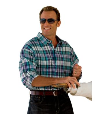 Oak Hill® Men's Big & Tall Ecru Roll-Sleeve Plaid Linen Woven