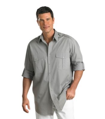 Synrgy Men's Big & Tall Frost Grey Roll-Sleeve Military Pilot Shirt