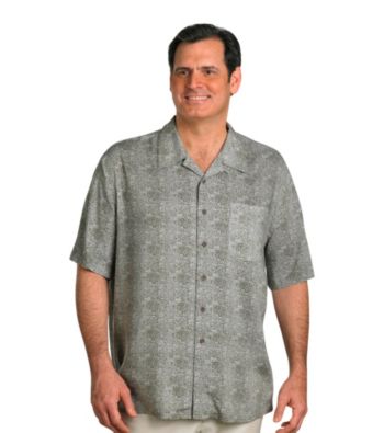 Island Passport® Men's Big & Tall Green Short Sleeve Batik Print Shirt