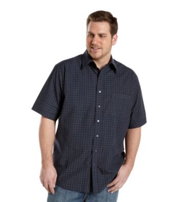 Synrgy Men's Big & Tall Navy/Green Short Sleeve Windowpane Plaid Woven