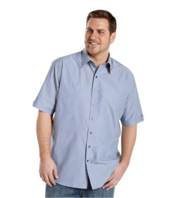 Synrgy Men's Big & Tall Blue/Yellow Short Sleeve Bengal Stripe Shirt