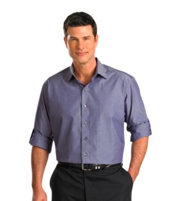 Synrgy Men's Big & Tall Navy/Purple Roll-Sleeve Bengal Stripe Shirt