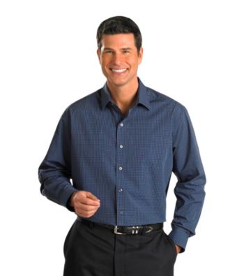 Synrgy Men's Big & Tall Navy Long Sleeve Small Plaid Shirt