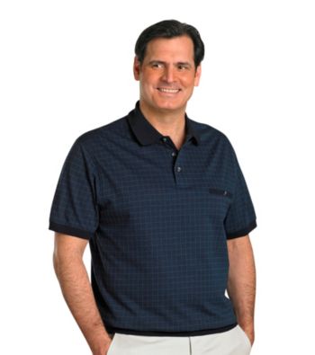 Harbor Bay® Men's Big & Tall Cadet Blue Short Sleeve Check Banded-Bottom Polo