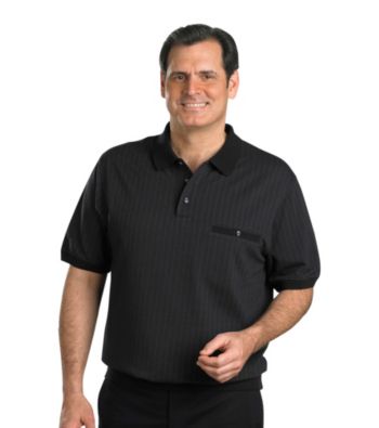 Harbor Bay® Men's Big & Tall Black Pewter Short Sleeve Herringbone Banded-Bottom Polo