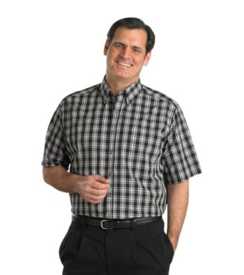 Harbor Bay® Men's Big & Tall Easy-Care Black Multi-Plaid Short Sleeve Shirt
