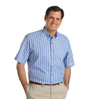 Harbor Bay® Men's Big & Tall Easy-Care Light Blue Multi-Stripe Short Sleeve Shirt