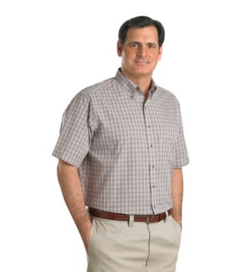 Harbor Bay® Men's Big & Tall Easy-Care Brown Multi-Plaid Short Sleeve Shirt