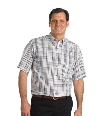 Harbor Bay® Men's Big & Tall Easy-Care Neutral Short Sleeve Windowpane Shirt
