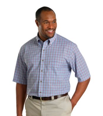 Harbor Bay® Men's Big & Tall Blue/Pink Multi-Plaid Short Sleeve Shirt