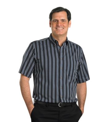 Harbor Bay® Men's Big & Tall Easy-Care Pewter Multi-Stripe Short Sleeve Shirt