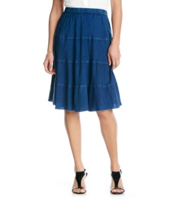 Studio West® Denim 4-Tier Acid Wash Skirt