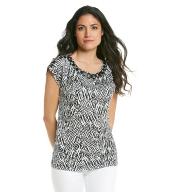 Ruby Rd.® Embellished Scoopneck Printed Shirt