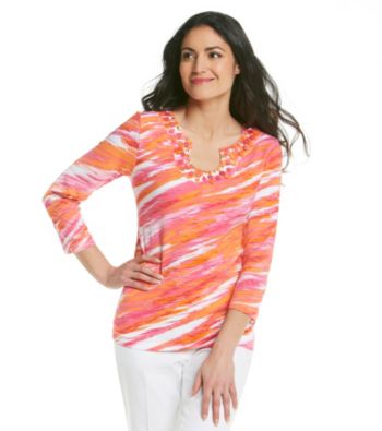 Ruby Rd.® Beaded Open Keyhole Printed Top