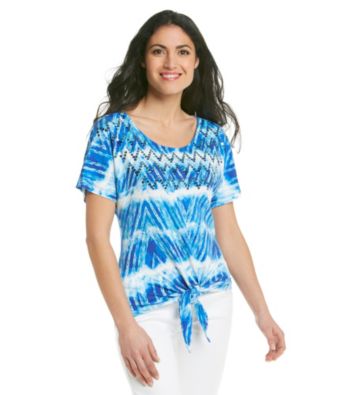 Ruby Rd.® Crew Neckline Cap Sleeve Front Tie All Over Print