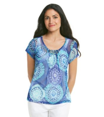 Ruby Rd. Scoop Neckline Cap Sleeve Print 2-Fer